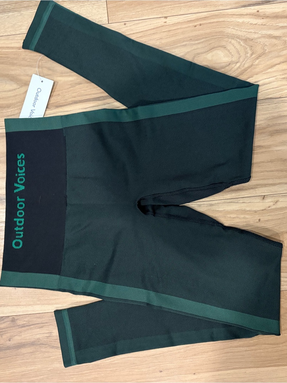 Outdoor Voices Dark Green Women’s Performance Leggings with Teal Trim